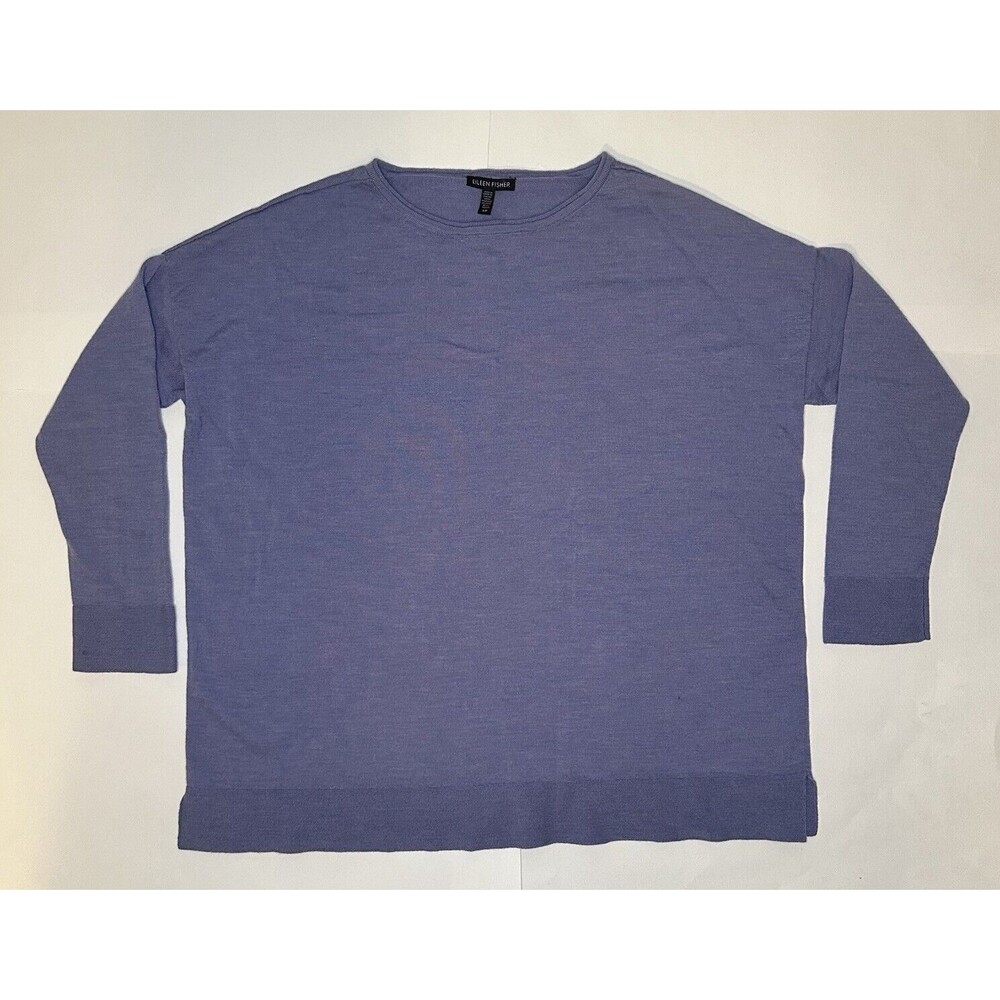 Eileen Fisher Merino Wool Boxy Long Sleeve Lightweight Sweater Shirt Small READ